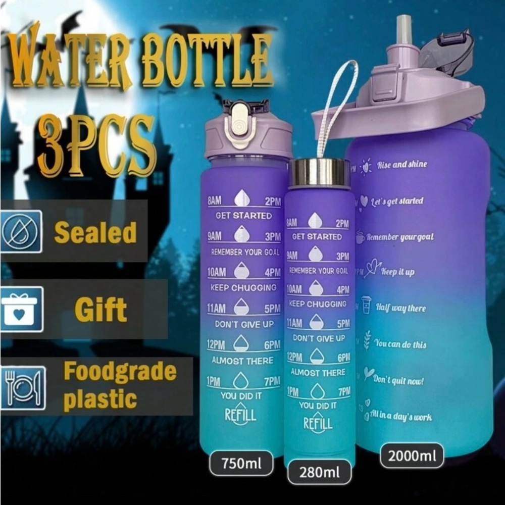 3pcs Motivational Sport Water Bottle Set